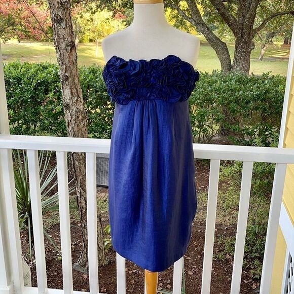 Alexia Admor Blue Satin Flower Ruffled Strapless Dress - Picture 1 of 6